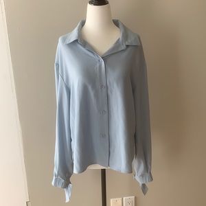 Sky-blue long-sleeve blouse
